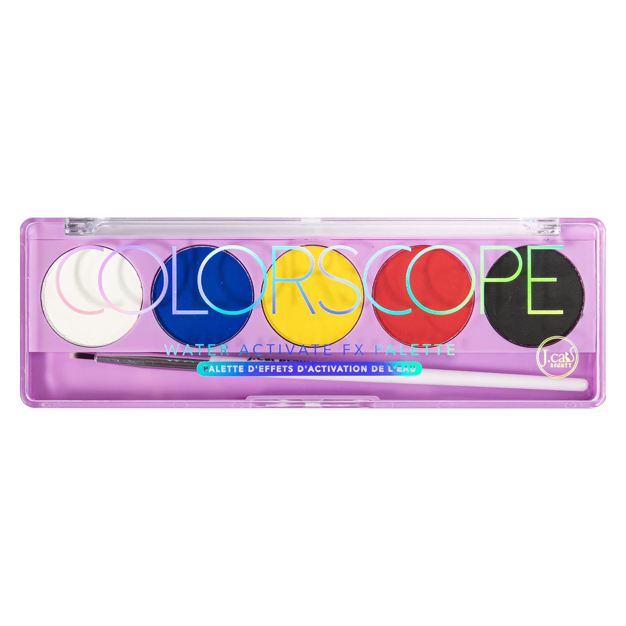 Get bold and creative by using Ultramarts Colorscope Water Activate FX Palette. Each palette contains 5 fun, smudge-proof shades and also includes a fine tip liner brush. 