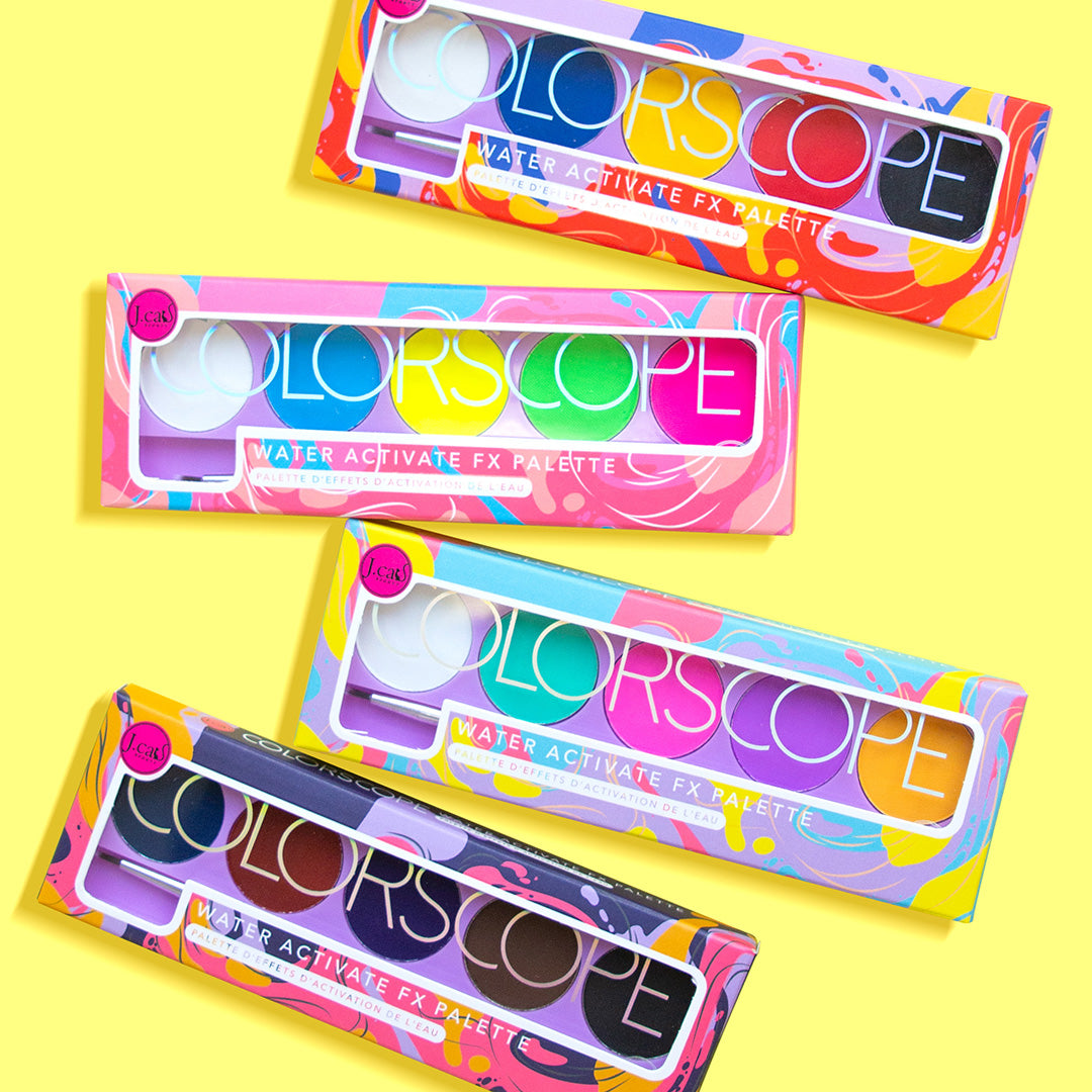 Get bold and creative by using Ultramarts Colorscope Water Activate FX Palette. Each palette contains 5 fun, smudge-proof shades and also includes a fine tip liner brush. 