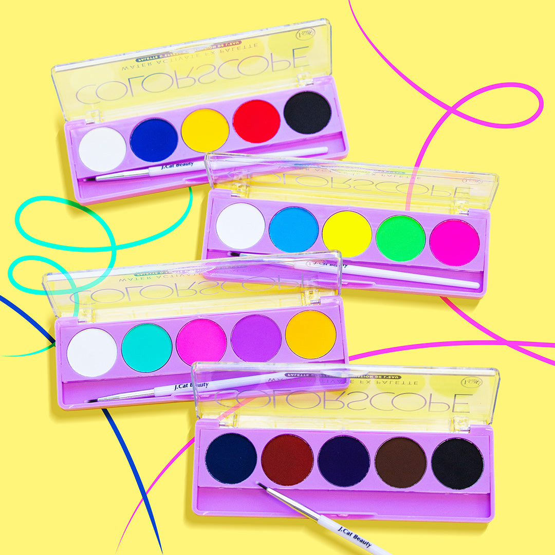 Get bold and creative by using Ultramarts Colorscope Water Activate FX Palette. Each palette contains 5 fun, smudge-proof shades and also includes a fine tip liner brush. 
